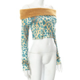 Leopard Print Off-shoulder Pullover Long-sleeved Top