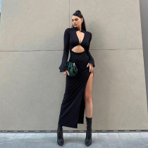 2021 Sexy Hollow Low-cut High-waist Slit Slim Long Dress