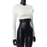 Casual Round Neck Long Sleeve Crop Top