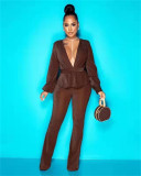 Casual Fine Flashing Solid Color With Belt Two-piece Suit