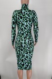 Slim Long Sleeve Leopard Print Dress