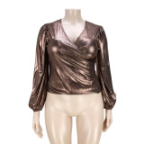 Hanging Gilded Cloth V-neck Pleated Top