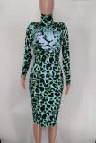 Slim Long Sleeve Leopard Print Dress