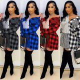 Classic Color Block Plaid Shirt Dress