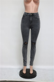 Casual Mid-rise Ripped Washed Jeans