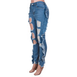 Fringed Wood Ears Personality Ripped Jeans