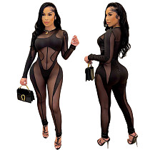 Sexy Mesh See-through Stitching Jumpsuit