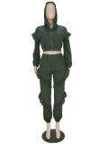 Pure Color Hooded Wood Ear Edge Zipper Sweater Two-piece Suit