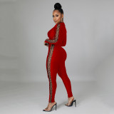 Sexy Printed Stitching Long-sleeved Jumpsuit
