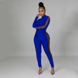 Sexy Printed Stitching Long-sleeved Jumpsuit
