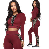 Fashion Casual Leopard Print Stitching Two-piece Suit