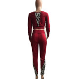 Fashion Casual Leopard Print Stitching Two-piece Suit