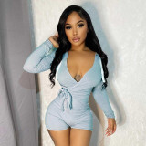 Deep V Hooded Long Sleeve Skinny Jumpsuit