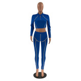 Sports And Leisure Stitching Reflective Tape Sports Two-piece Suit
