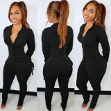 Lapel Buttoned Pleated High Waist Slim Two-piece Suit