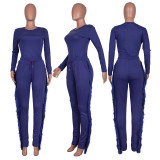 Tassel Solid Color Casual Tight-fitting Two-piece Suit