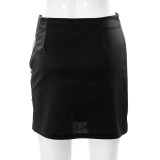 Pure Color High Waist Bag Hip Chain Irregular Casual Short Skirt