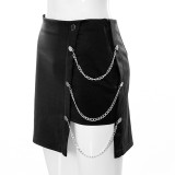 Pure Color High Waist Bag Hip Chain Irregular Casual Short Skirt