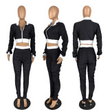 Pure Color Stitching Pleated Casual Sports Two-piece Suit