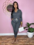 Casual Sweater Solid Color V-neck Jumpsuit