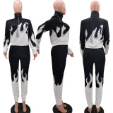 Womens Printed Long Sleeve Tops Bodycon Pants Sport Suit