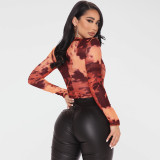 Round Neck Printed Long-sleeved Tight-breasted Rompers