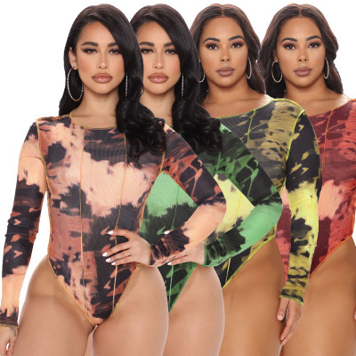 Round Neck Printed Long-sleeved Tight-breasted Rompers