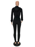 Pure Color Pleated Zipper Sports Two-piece Suit