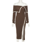 Fashion Solid Color  High Waist Slit Dress