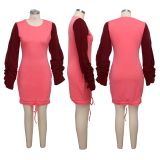 Hot-selling Spliced Long-sleeve Round Neck Pencil Dress
