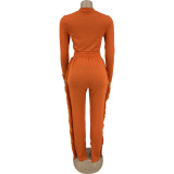 Fashionable Solid Color Tassel Knitted Casual Suit