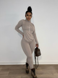 Tight Letter Print Long-sleeved High-neck Suit