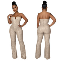 Sexy Tube Top V-neck One-piece Wide-leg Pants