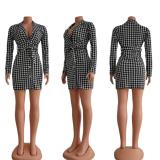 Houndstooth Sexy V-neck Tight-fitting Hip Dress