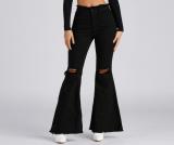 Fashion All-match Wide-leg Jeans With Ripped Knees