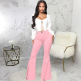 Fashion High Waist All-match Slim Fit Stretch Denim Flared Pants