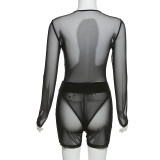 Mesh Tight-fitting One-piece Top High Waist Bag Hip Shorts Suit