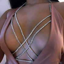 Sexy Breast Chain, Cross Rhinestones, Bohemian Beach Necklace
