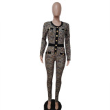 Fashion Button Cardigan Printed Jumpsuit