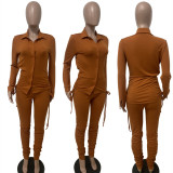 Fashion Pleated Button top Solid Color Suit