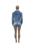 Solid Color Letter Printing Hooded Two-piece Suit