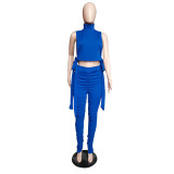 Pure Color Pleated Slit Micro-flared Trousers Sports And Leisure Suit