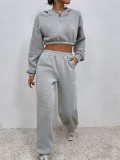 Solid Color Wide-leg Slim-fit Hooded Sweatshirt With Navel Two-piece