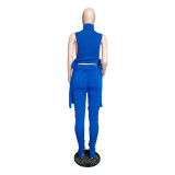 Pure Color Pleated Slit Micro-flared Trousers Sports And Leisure Suit