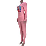 Color Letter Printing Fashion Casual Two-piece Suit