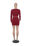 Pure Color Sexy Knitted Nightclub Style Two-piece Suit