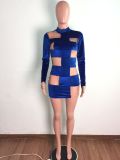 Sexy Slim Korean Velvet Stitching Mesh Dress