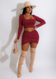 Pure Color Sexy Knitted Nightclub Style Two-piece Suit