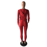Pure Color Hooded Zipper Leisure Sports Two-piece Suit