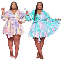 Printed V-neck Sexy Woven Plus Size Dress